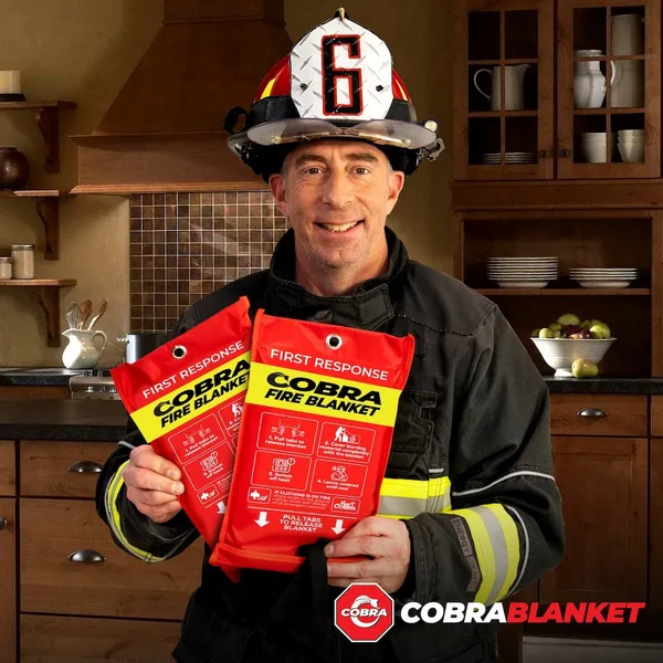 Kitchen fire safety — fire blanket mounted near stove