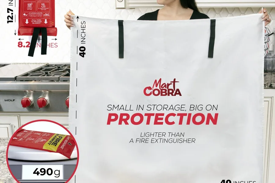 Fire blanket in kitchen — quick access wall mount